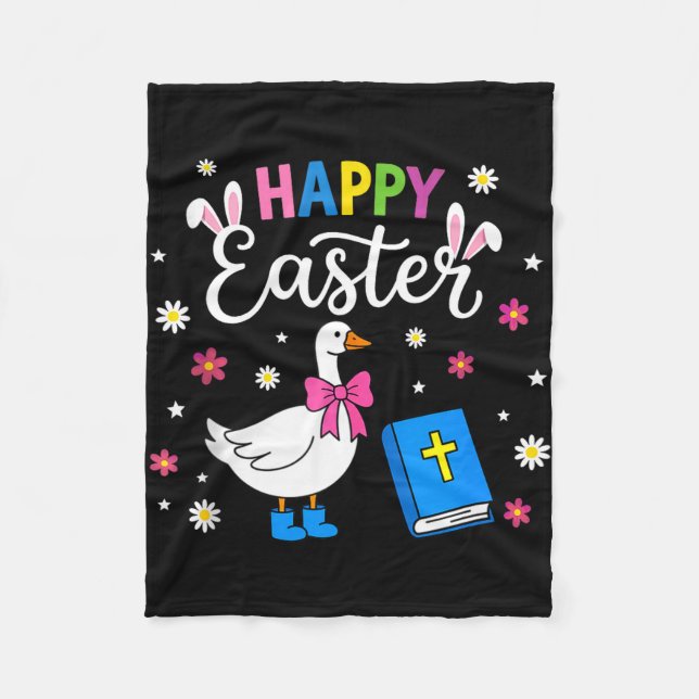 Happy easter day goose coquette bow eggs bunny fleece blanket (Front)