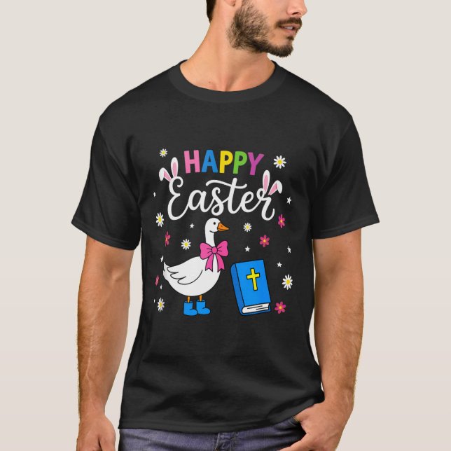 Happy easter day goose coquette bow eggs bunny T-Shirt (Front)