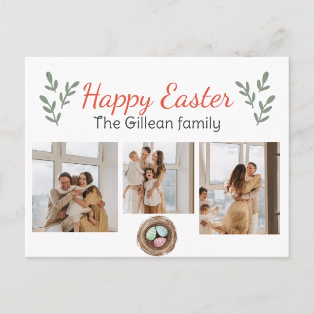 Happy easter day, happy easter to family 3 photo  holiday postcard (Front)