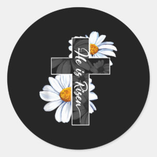 Happy easter day he is risen jesus christian cross classic round sticker