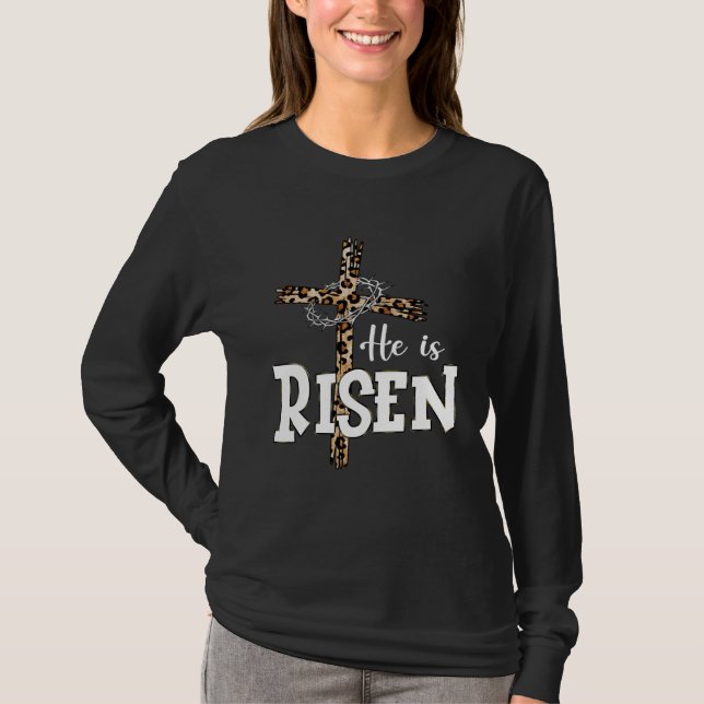 Happy Easter Day He Is Risen Jesus Leopard Christi T-Shirt (Front)