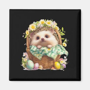 Happy Easter Day - Hedgehog Sitting Inside A Woven Magnet