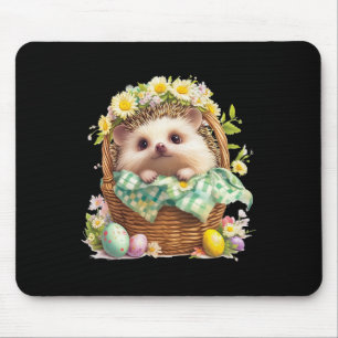 Happy Easter Day - Hedgehog Sitting Inside A Woven Mouse Pad