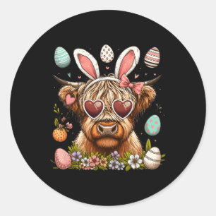 Happy Easter Day Highland Cow Easter Bunny Rabbit Classic Round Sticker
