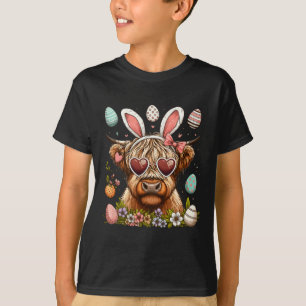 Happy Easter Day Highland Cow Easter Bunny Rabbit T-Shirt