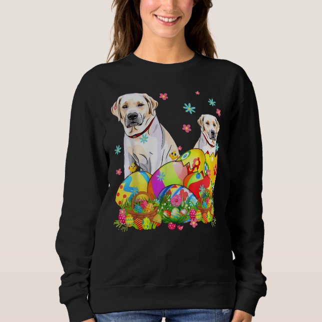Happy Easter Day Labrador Retriever With Easter Eg Sweatshirt (Front)