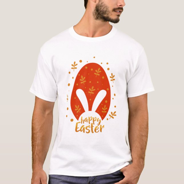 Happy easter day leaves and egg, cute easter bunny T-Shirt (Front)