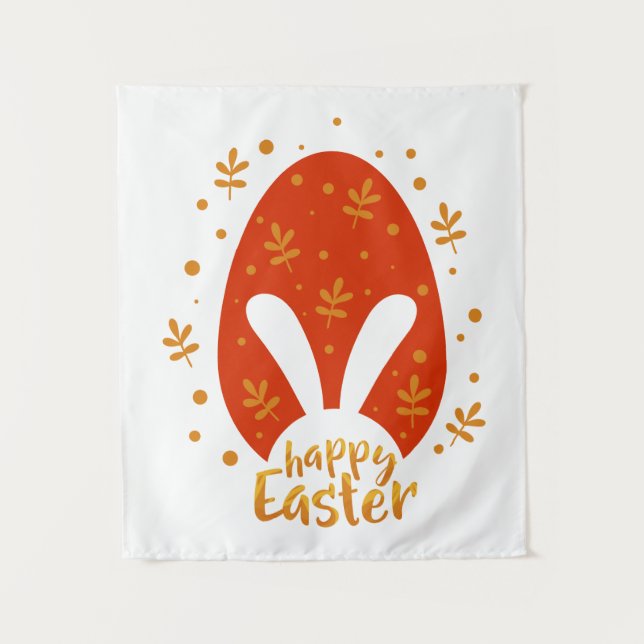 Happy easter day leaves and egg, cute easter bunny tapestry (Front)