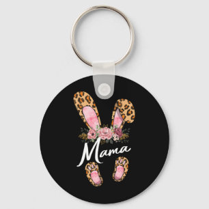 Happy Easter Day Leopard Floral Mama Rabbit Ears M Key Ring