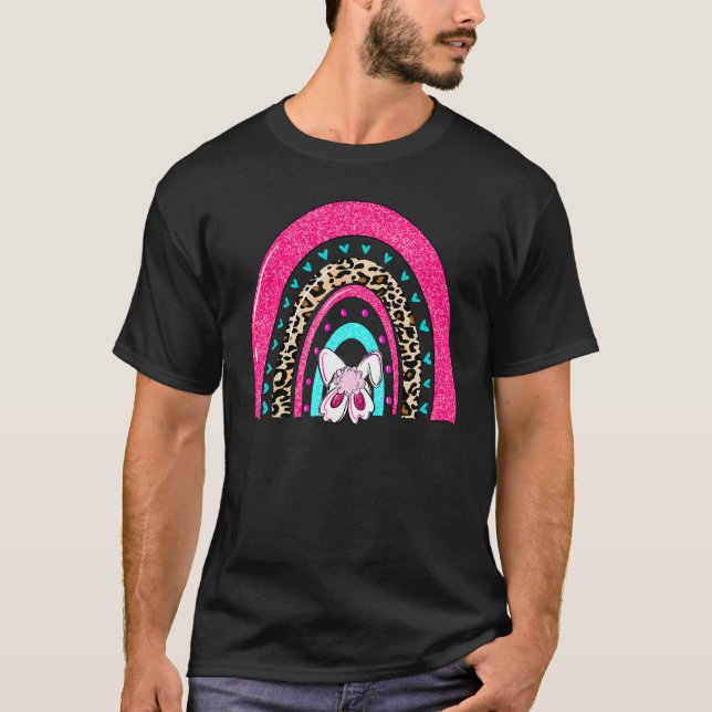 Happy Easter Day Leopard Rainbow Bunny Eggs Huntin T-Shirt (Front)