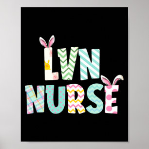 Happy Easter Day Lvn Nurse Cute Bunny Ears Easter Poster