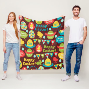 Happy Easter day- Pattern Bunny And Eggs Easter Fleece Blanket