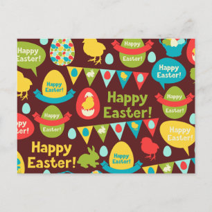 Happy Easter day- Pattern Bunny And Eggs Easter Holiday Postcard