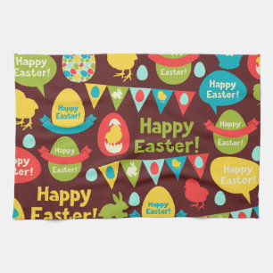Happy Easter day- Pattern Bunny And Eggs Easter    Tea Towel
