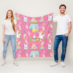 Happy Easter day- Pattern Funny Bunny And Eggs Fleece Blanket