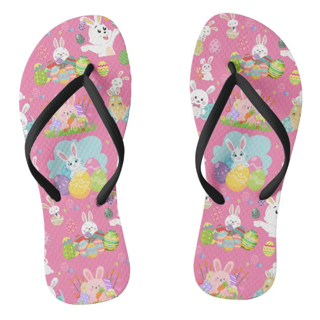 Happy Easter day- Pattern Funny Bunny And Eggs     Jandals (Footbed)