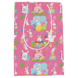 Happy Easter day- Pattern Funny Bunny And Eggs     Medium Gift Bag