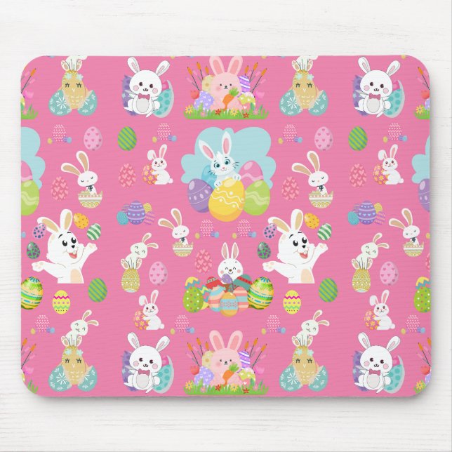 Happy Easter day- Pattern Funny Bunny And Eggs    Mouse Pad (Front)