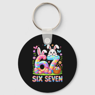 Happy easter day six seven bunny colorful eggs key ring
