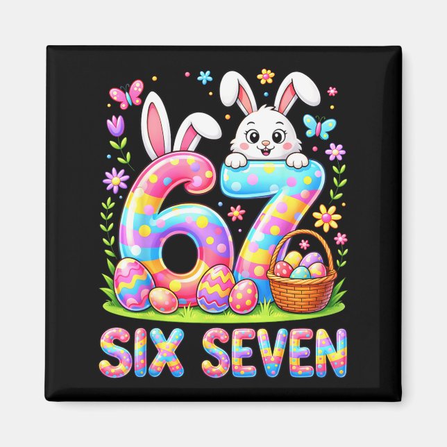 Happy easter day six seven bunny colorful eggs magnet (Front)