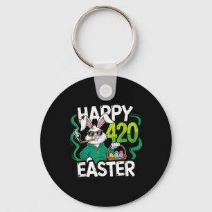 Happy Easter Day Smoking Easter Bunny Men Women  Key Ring