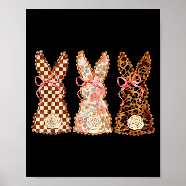 Happy Easter Day Three Bunnies Funny Rabbit Eggs B Poster (Front)