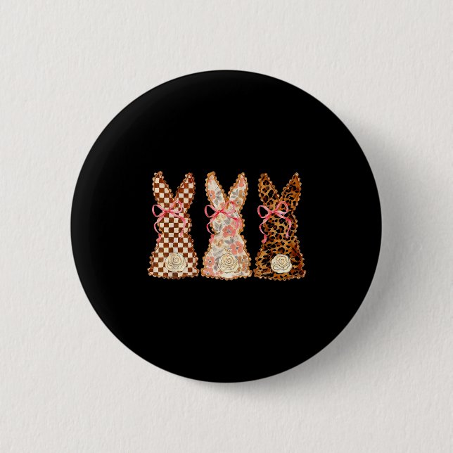 Happy Easter Day Three Bunnies Patchwork Funny Rab 6 Cm Round Badge (Front)