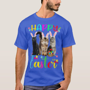 Happy Easter Day Three Cat Wearing Bunny Ears Bask T-Shirt