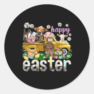 Happy Easter Day Vintage Truck With Farm Animals G Classic Round Sticker
