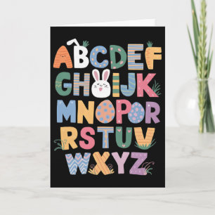 Happy Easter Day With Cute Bunny And Abcs For Stud Card