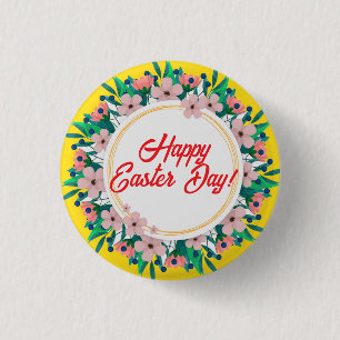 Happy Easter Day With Floral Frame-23046 3 Cm Round Badge