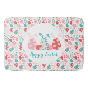 Happy Easter Decorated Eggs Bunny Ears Bath Mat