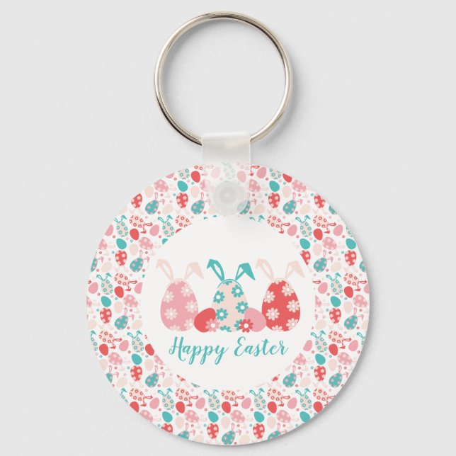 Happy Easter Decorated Eggs Bunny Ears Key Ring (Front)