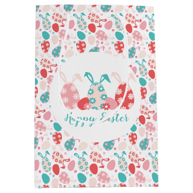 Happy Easter Decorated Eggs Bunny Ears Medium Gift Bag (Front)