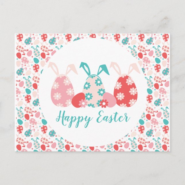 Happy Easter Decorated Eggs Bunny Ears Postcard (Front)
