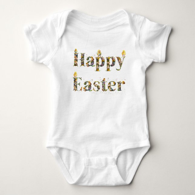 Happy Easter Decorative text Baby Chicks Bodysuit (Front)