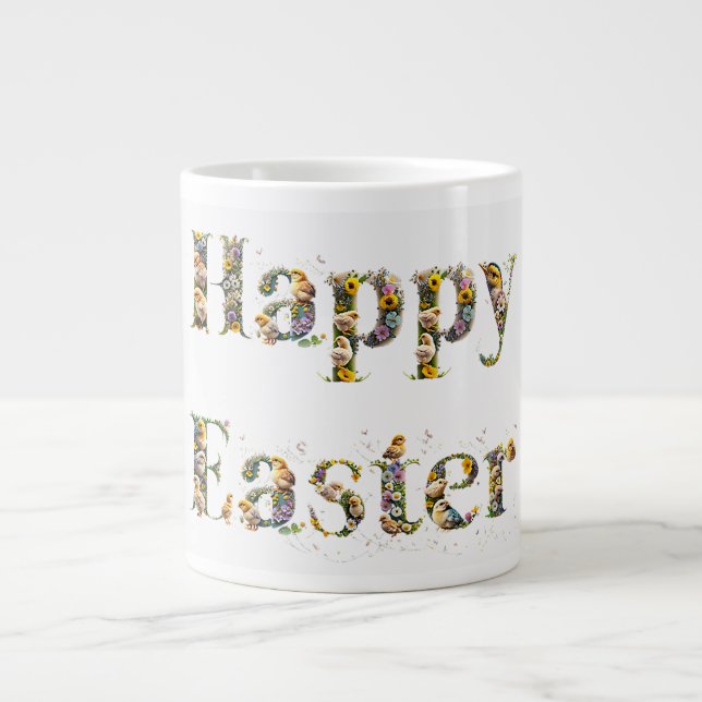Happy Easter Decorative text Baby Chicks Large Coffee Mug (Front)