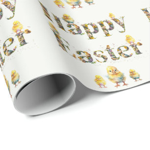 Happy Easter Decorative text Baby Chics Wrapping Paper