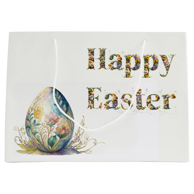 Happy Easter Decorative text Easter Egg Large Gift Bag (Front)