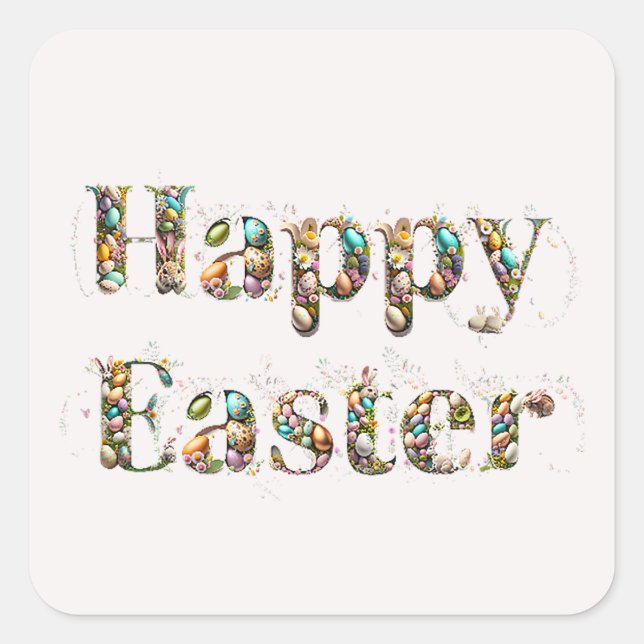 Happy Easter Decorative text  Square Sticker (Front)