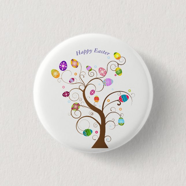 happy Easter Decorative tree eggs 3 Cm Round Badge (Front)