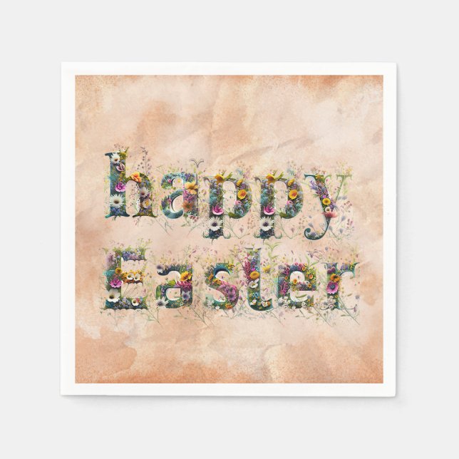 Happy Easter Decorative Wildflower text Napkin (Front)