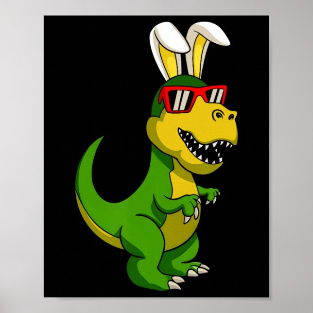 Happy Easter Dinosaur Bunny Ears Easter Boys Kids  Poster (Front)