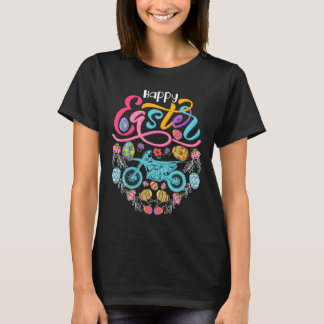 Happy Easter Dirt Bike In Easter Eggs Heart Shape  T-Shirt