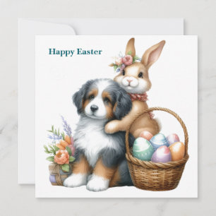 happy easter dog and bunny holiday card