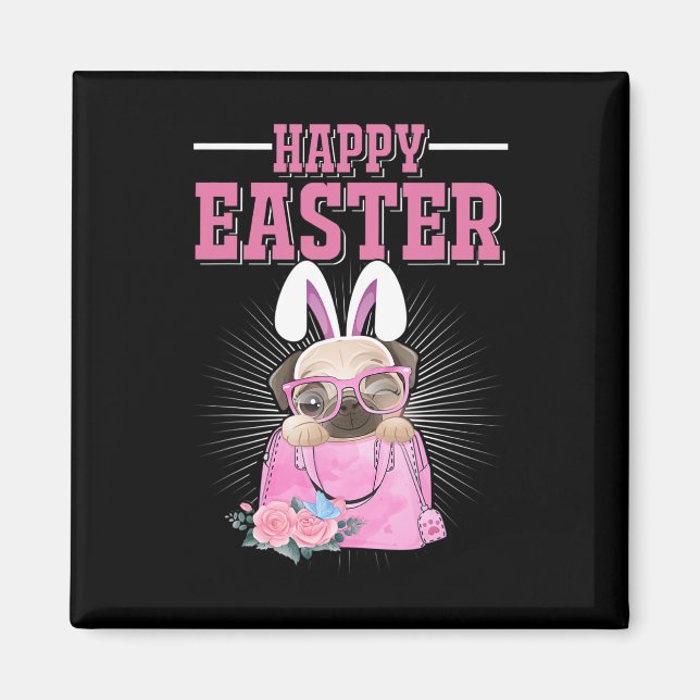 Happy Easter Dog Funny Pug Bunny  Magnet (Front)