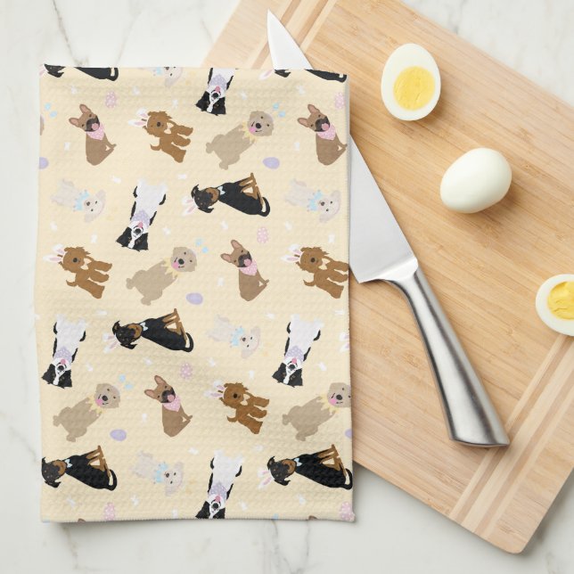 Happy Easter Dogs Tea Towel (Quarter Fold)