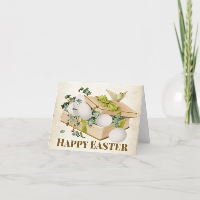 Happy Easter Dove Egg Box Forget Me Not Floral Holiday Card (Front)