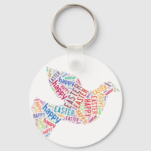 Happy Easter Dove Greeting Text Key Ring