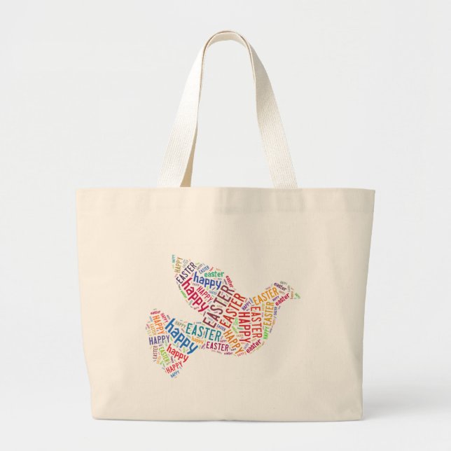 Happy Easter Dove Greeting Text Large Tote Bag (Front)